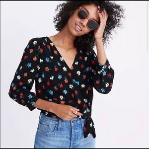 Madewell Wrap Tie Feont Crop 3/4 Sleeve Shirt